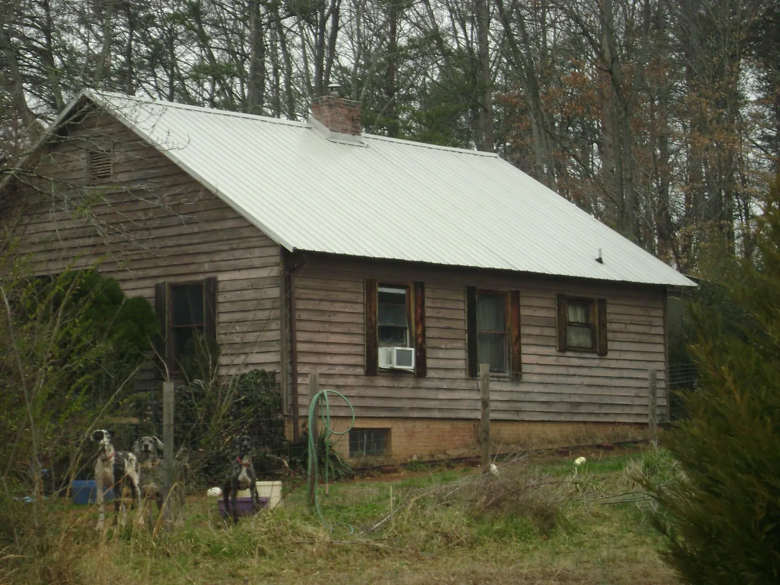 White metal roof on an old wood sided farmhouse, from a Asphalt Shingle Roof Repair job in Claremont